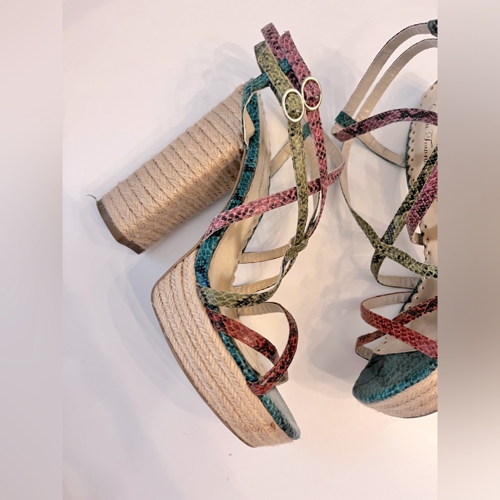 LULU TOWNSWND Multi Colored Leather Snakeskin Platform Heals Size 7 1/2 - Picture 3 of 8